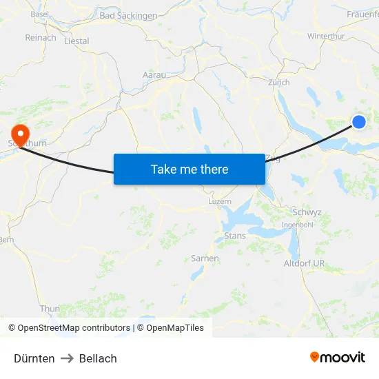 Dürnten to Bellach map