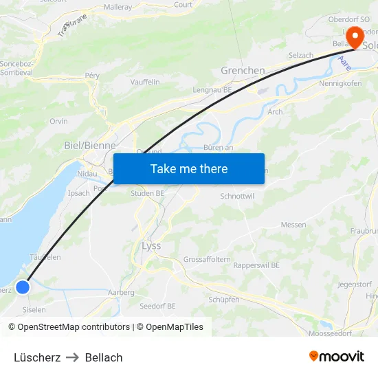 Lüscherz to Bellach map