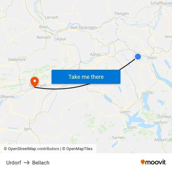 Urdorf to Bellach map