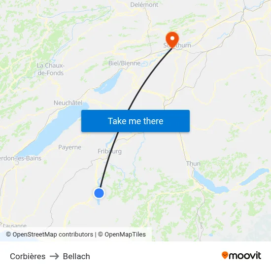 Corbières to Bellach map