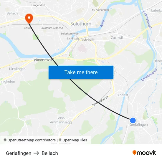 Gerlafingen to Bellach map