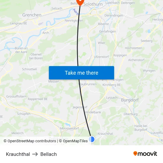 Krauchthal to Bellach map