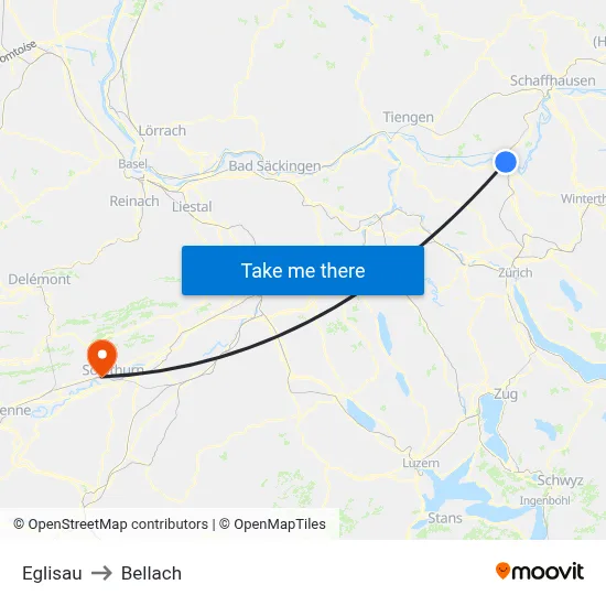 Eglisau to Bellach map