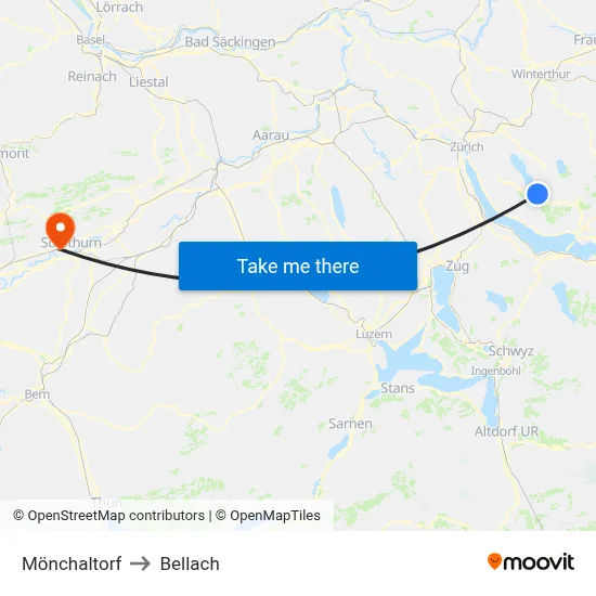 Mönchaltorf to Bellach map