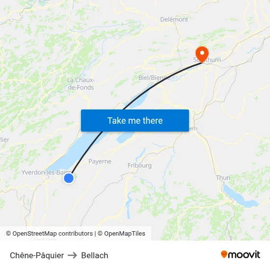 Chêne-Pâquier to Bellach map