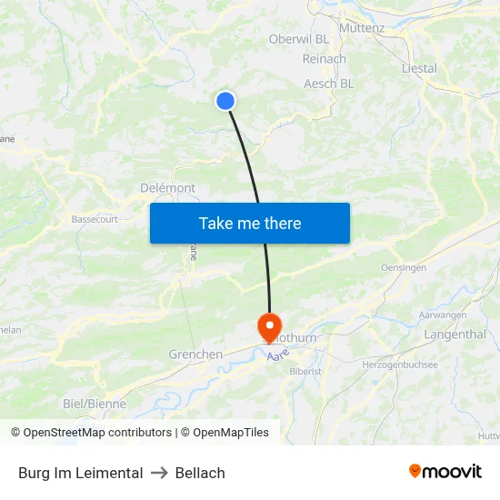 Burg Im Leimental to Bellach map