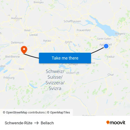 Schwende-Rüte to Bellach map