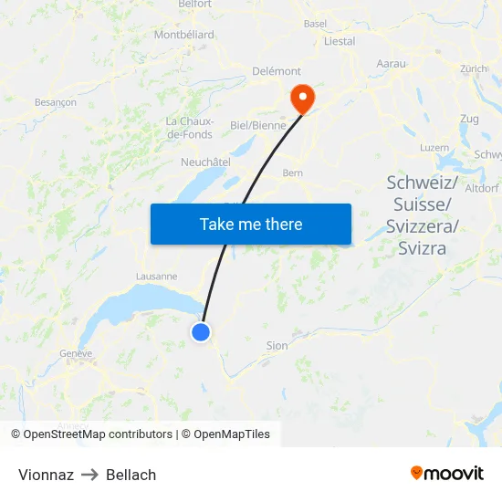 Vionnaz to Bellach map