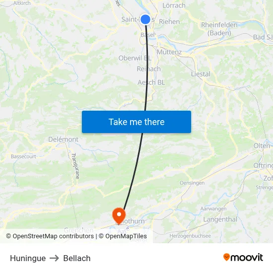 Huningue to Bellach map