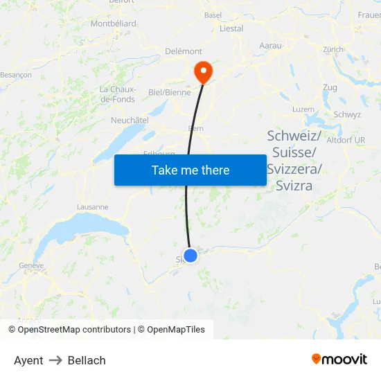 Ayent to Bellach map