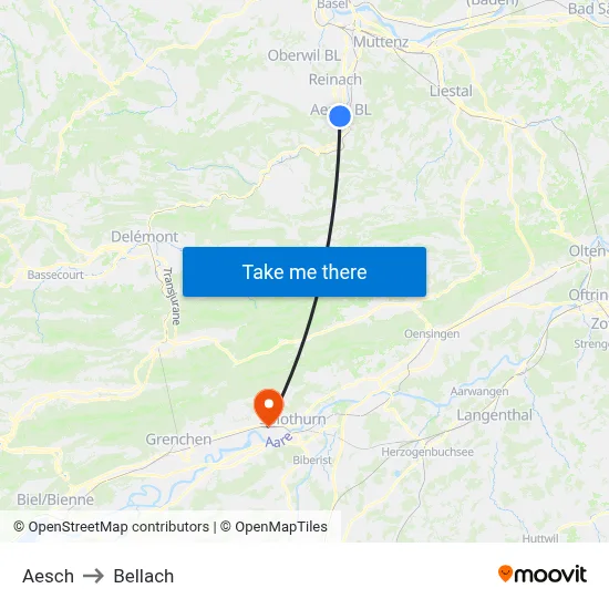 Aesch to Bellach map