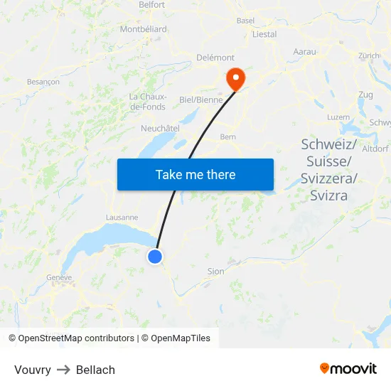 Vouvry to Bellach map