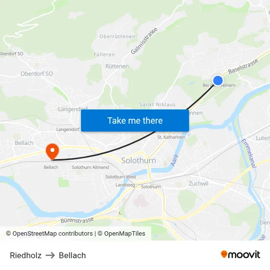 Riedholz to Bellach map