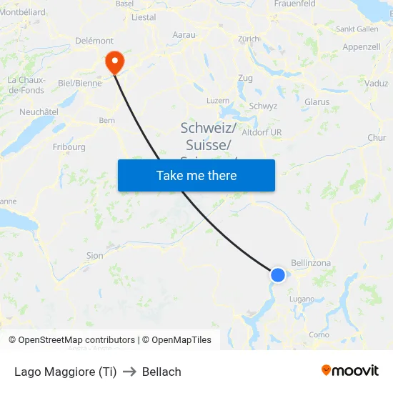 Lago Maggiore (Ti) to Bellach map