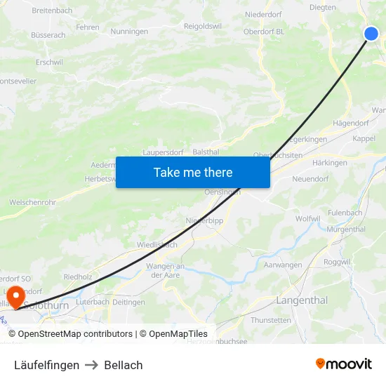Läufelfingen to Bellach map