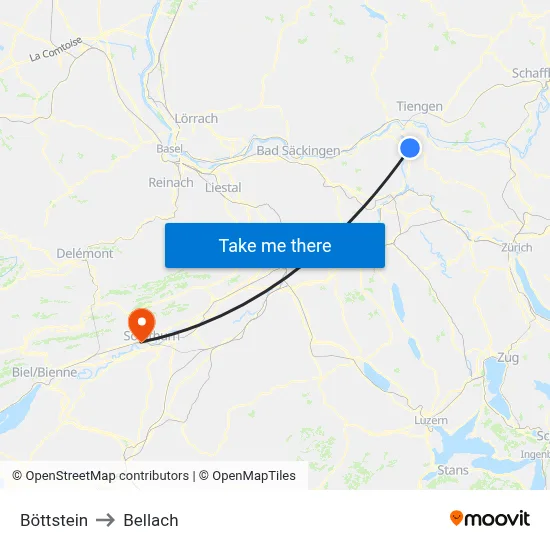Böttstein to Bellach map