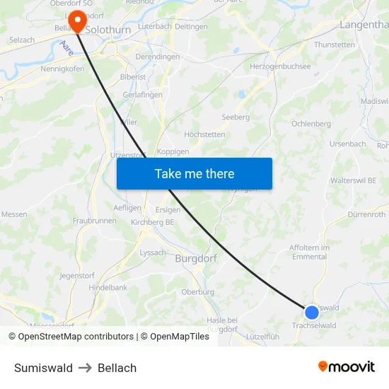 Sumiswald to Bellach map