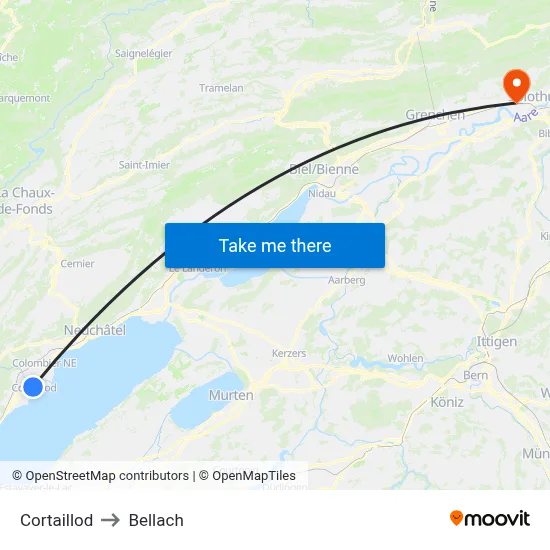 Cortaillod to Bellach map