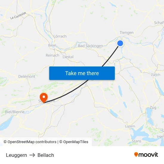 Leuggern to Bellach map