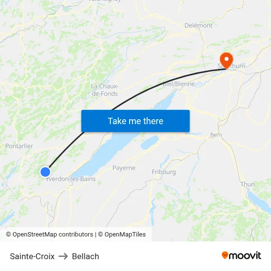 Sainte-Croix to Bellach map
