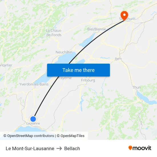 Le Mont-Sur-Lausanne to Bellach map