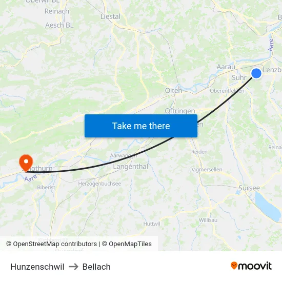 Hunzenschwil to Bellach map