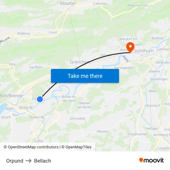 Orpund to Bellach map