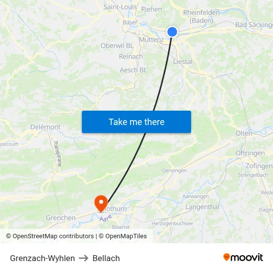 Grenzach-Wyhlen to Bellach map