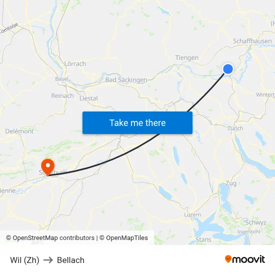 Wil (Zh) to Bellach map