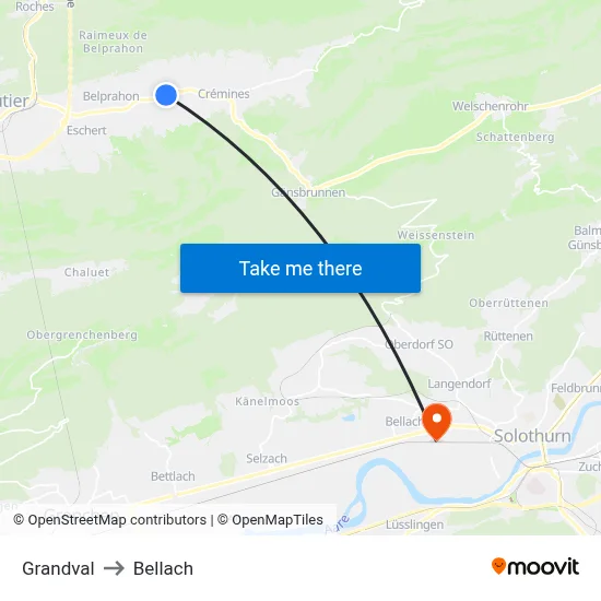 Grandval to Bellach map