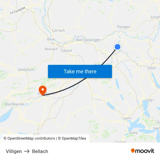 Villigen to Bellach map