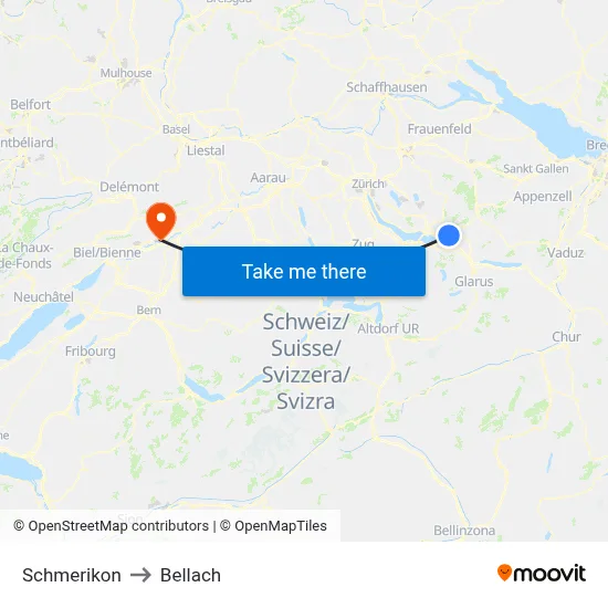 Schmerikon to Bellach map