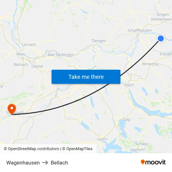 Wagenhausen to Bellach map