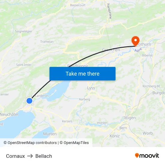 Cornaux to Bellach map