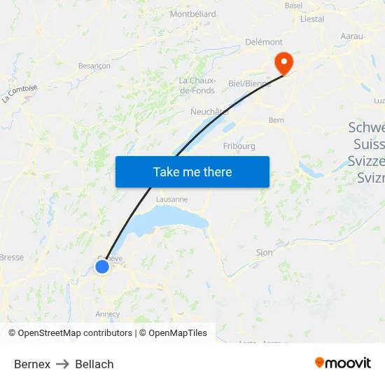 Bernex to Bellach map