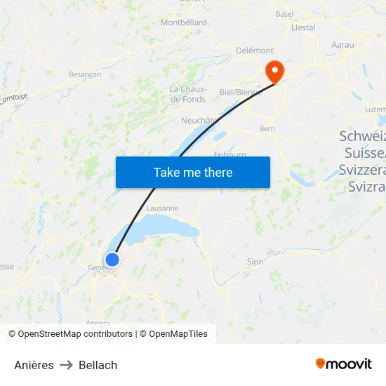Anières to Bellach map