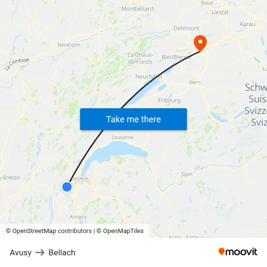 Avusy to Bellach map