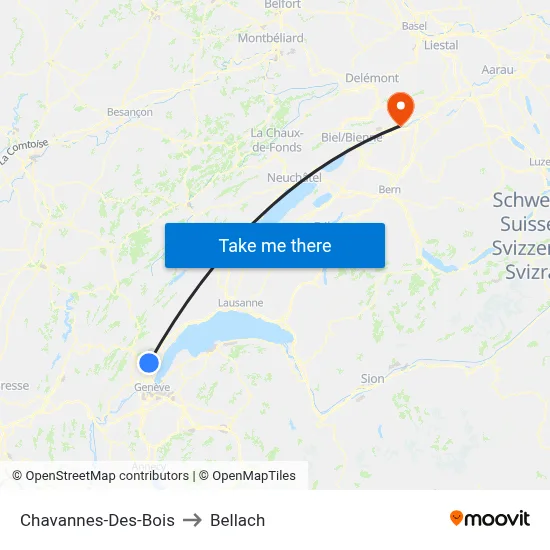 Chavannes-Des-Bois to Bellach map