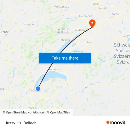 Jussy to Bellach map