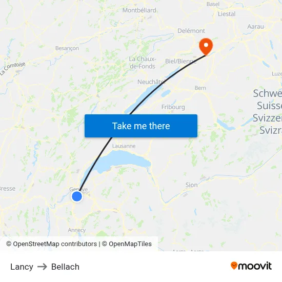 Lancy to Bellach map