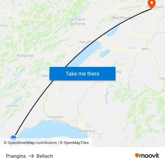 Prangins to Bellach map