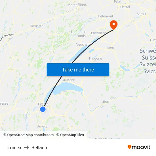 Troinex to Bellach map