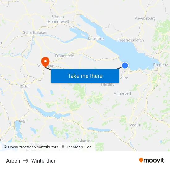 Arbon to Winterthur map