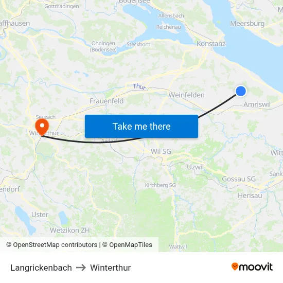 Langrickenbach to Winterthur map