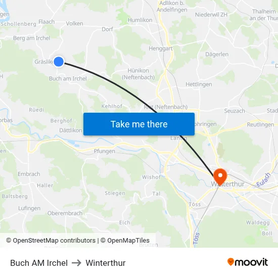 Buch AM Irchel to Winterthur map