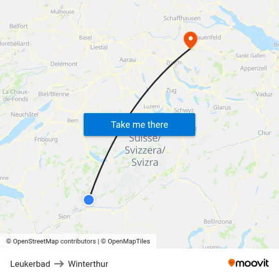 Leukerbad to Winterthur map