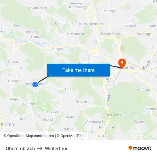Oberembrach to Winterthur map