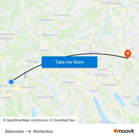 Biberstein to Winterthur map
