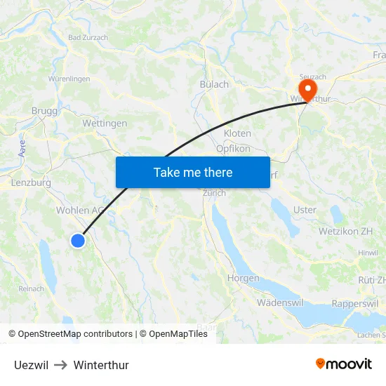 Uezwil to Winterthur map