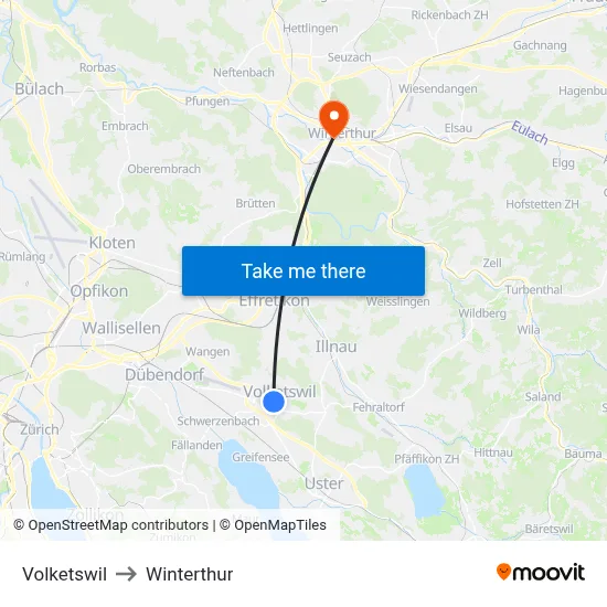 Volketswil to Winterthur map